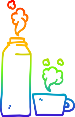 Bir insan tarafından çizilmiş sıcak içecek şişesinin çizgi çizimi.