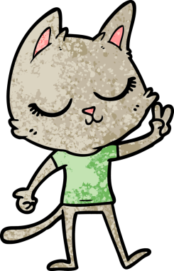 Sakin çizgi film kedisi bir insan tarafından çizilmiş barış işareti veriyor.