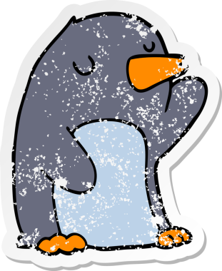 Bir insan tarafından çizilmiş karikatür pengueninin sıkıntılı çıkartması.