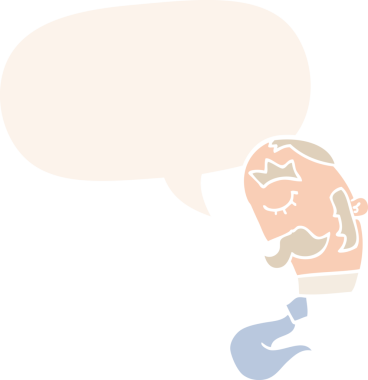 Bıyıklı çizgi film adamı. Konuşma baloncuğu insan tarafından çizilmiş.