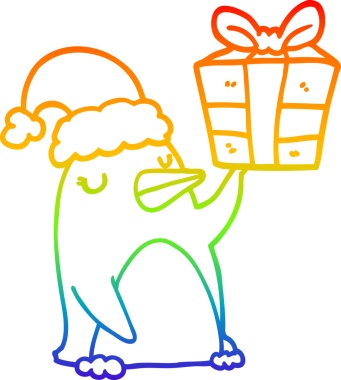 Gökkuşağı gradyan çizgisi, bir insan tarafından çizilmiş bir penguen karikatürü.