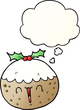 Düşünce baloncuklu tatlı çizgi film pudingi bir insan tarafından çizilmiş.