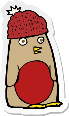 Bir insan tarafından çizilmiş şapkalı bir çizgi robin çıkartması.