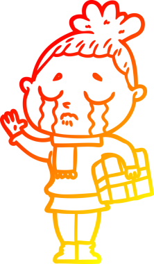 Bir insan tarafından çizilmiş Noel hediyesi ile ağlayan bir karikatür çizimi.