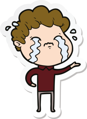 Bir insan tarafından çizilmiş, ağlayan bir çizgi film karakterinin çıkartması.