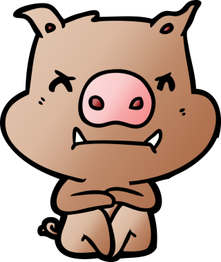 Bir insan tarafından çizilmiş kızgın çizgi film domuzu.