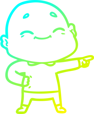 Bir insan tarafından çizilmiş, mutlu, kel bir adamın çizdiği soğuk çizgi.