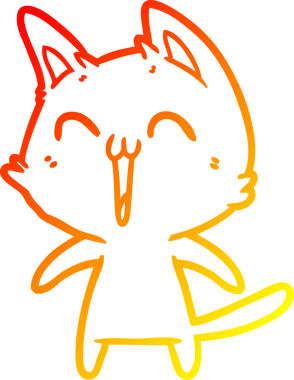 Bir insan tarafından miyavlanan mutlu bir çizgi film kedisinin sıcak çizgi çizimi