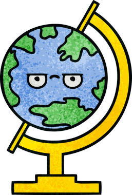 Bir insan tarafından çizilmiş dünyanın retro grunge desen karikatürü.