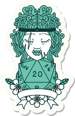 Bir insan tarafından çizilmiş doğal 20 zarlı yarı ork barbar bir karakterin çıkartması.