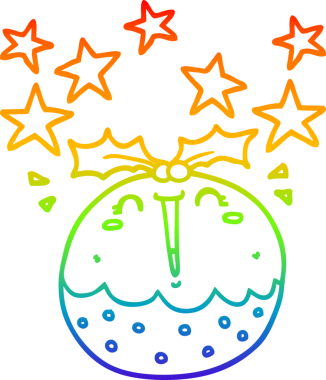 Gökkuşağı gradyan çizimi bir insan tarafından çizilmiş mutlu noel pudingi.