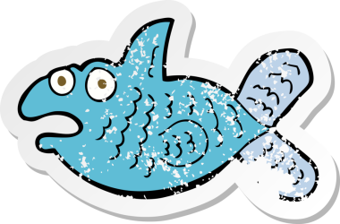 Bir insan tarafından çizilmiş karikatür balığının geriletilmiş çıkartması.