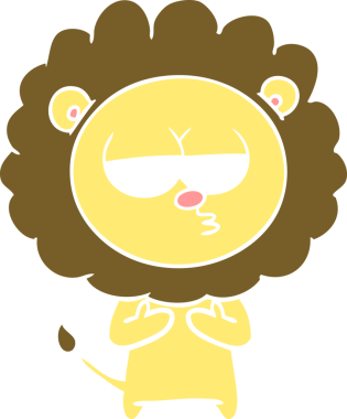 Bir insan tarafından çizilmiş düz renkli çizgi film yorgun aslan