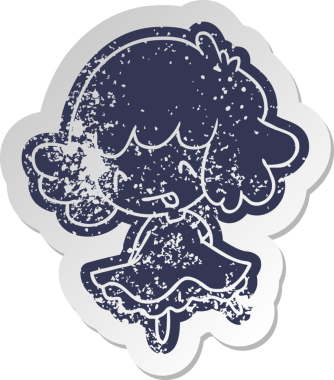 Bir insan tarafından çizilmiş sevimli bir kawai kızının sıkıntılı eski çizgi film çıkartması.