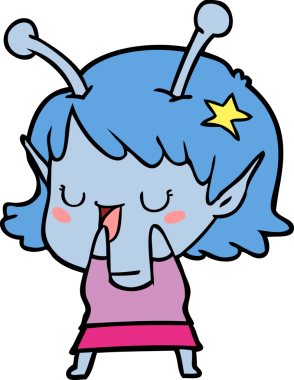 Bir insan tarafından çizilmiş mutlu uzaylı kız çizgi filmi.