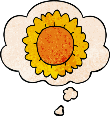 Bir insan tarafından çizilmiş grunge desenli düşünce baloncuğu olan karikatür çiçeği