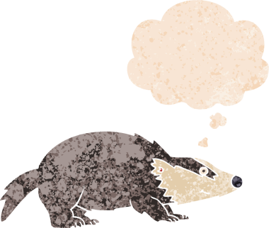 Düşünce baloncuklu çizgi film porsuğu bir insan tarafından çizilmiş dertli retro desenli.