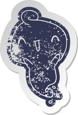 Sıkıntılı eski çizgi film çıkartması Kawaii bir insan tarafından çizilmiş sevimli ölü hayalet