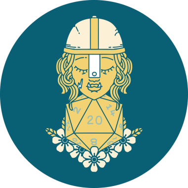 Retro Dövme Biçimi Bir insan tarafından çizilmiş 20 zarlı yarı ork savaşçı karakteri