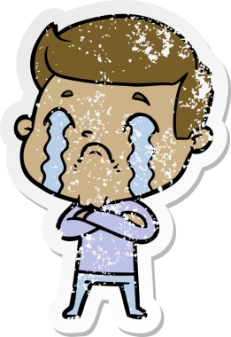 Bir insan tarafından çizilmiş ağlayan bir karikatürcünün sıkıntılı çıkartması.