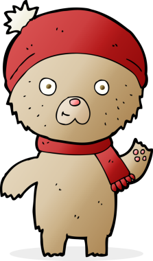 Bir insan tarafından çizilmiş oyuncak ayıyı sallayan çizgi film.