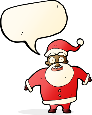 Bir insan tarafından çizilen konuşma balonuyla Noel Baba 'yı şok eden çizgi film.