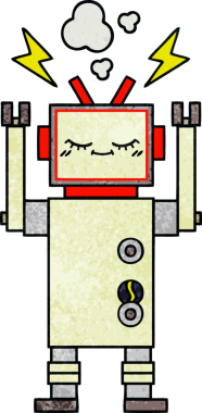 Bir insan tarafından çizilmiş dans eden bir robotun retro grunge dokusu.