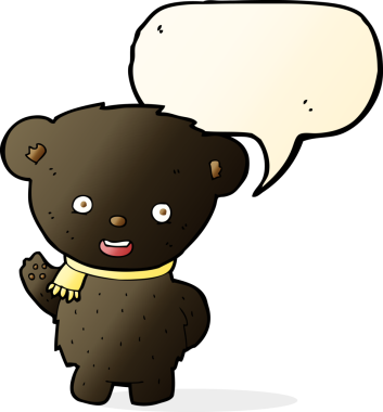 bir insan tarafından çizilmiş konuşma baloncuğuyla sallanan siyah ayı çizgi filmi