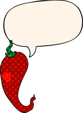 Bir insan tarafından çizilmiş çizgi roman tarzında konuşma balonu olan kırmızı biber çizgi filmi.