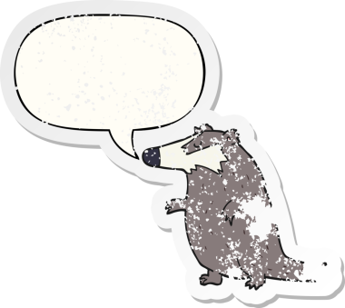 Konuşma baloncuğu olan çizgi film porsuğu bir insan tarafından çizilmiş sıkıntılı eski bir çıkartma