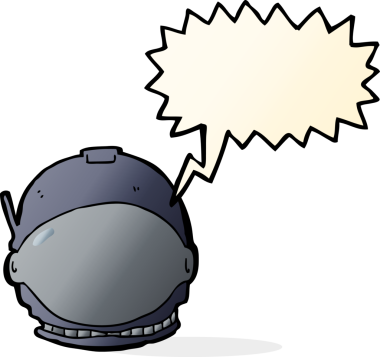 Bir insan tarafından çizilmiş konuşma balonlu astronot yüzü.