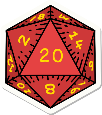 Bir insan tarafından çizilmiş doğal 20 D20 zar etiketi.