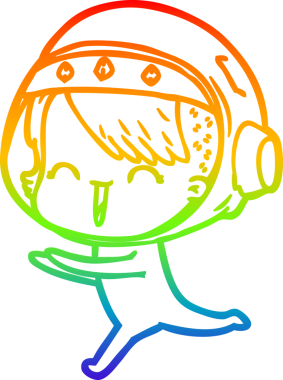 Gökkuşağı gradyan çizimi mutlu bir uzay kızının çizimi bir insan tarafından çizilmiş