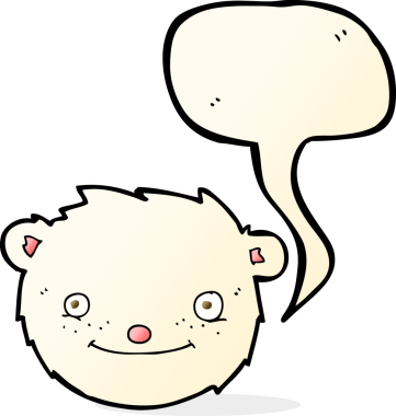 bir insan tarafından çizilmiş konuşma balonlu kutup ayısı kafası.