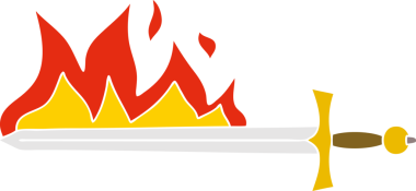 Bir insan tarafından çizilmiş garip çizgi film alevli kılıcı.