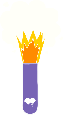 Düz renkli çizgi film, bir insan tarafından çizilmiş test tüpünde patlayan kimyasallar