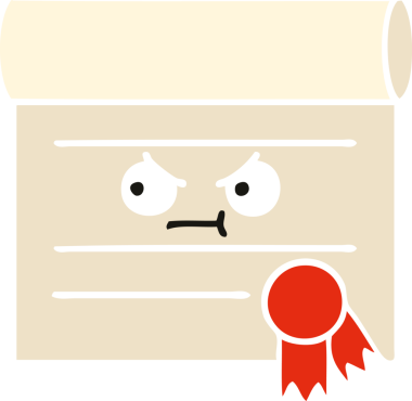 Bir insan tarafından çizilmiş bir sertifikanın düz renk retro karikatürü