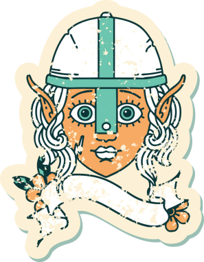 Retro Dövme Tarzı Elf Savaşçısı karakteri Bir insan tarafından çizilmiş