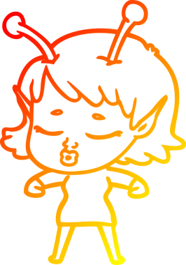 Bir insan tarafından çizilmiş sevimli bir uzaylı kız çizgi filmi.