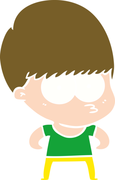 Bir insan tarafından çizilmiş tuhaf düz renkli çizgi film çocuğu.