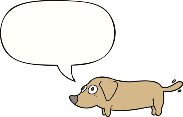 Bir insan tarafından çizilmiş konuşma balonu olan küçük bir köpek.