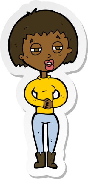 Bir insan tarafından çizilmiş yorgun bir karikatür çıkartması.