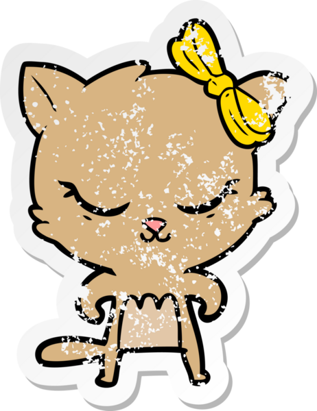 Bir insan tarafından çizilmiş şirin bir çizgi film kedisinin sıkıntılı çıkartması.