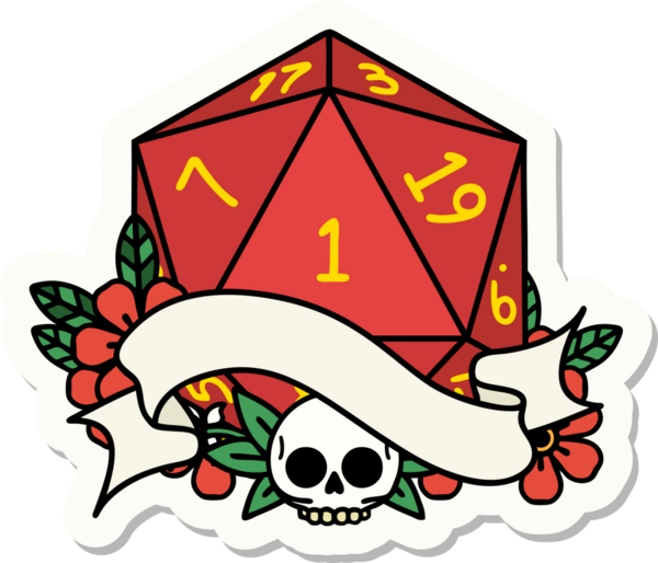 Bir insan tarafından çizilmiş doğal bir d20 zar etiketi.