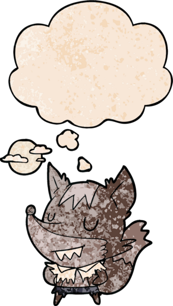 Bir insan tarafından çizilmiş grunge desenli düşünce baloncuğu olan bir kurtadam.