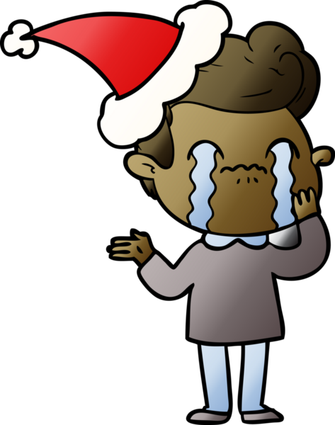 Bir insanın çizdiği Noel Baba şapkasıyla ağlayan bir adamın el çizimi karikatürü.