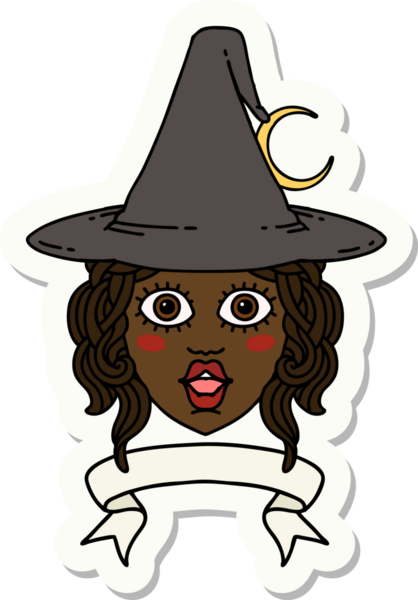 Bir insan tarafından çizilmiş afişi olan insan bir cadı karakterinin çıkartması.