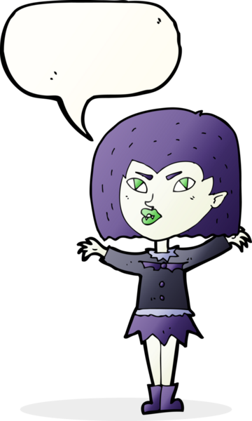 Bir insan tarafından çizilmiş konuşma balonu olan vampir kız.