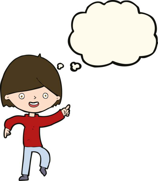 Bir insan tarafından çizilen düşünce baloncuğuyla işaret eden çizgi film adamı.