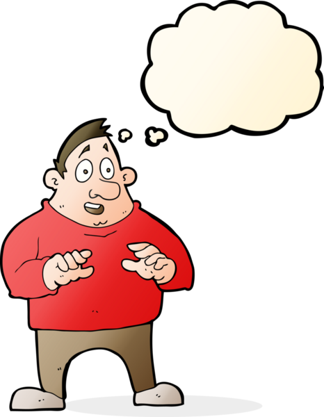 Bir insan tarafından çizilen düşünce baloncuğu ile şişman bir adamı heyecanlandırdı.